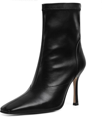 Ankle Boots For Women Sexy Stiletto Fashion Faux Leather High Heels Square Toe Winter Fall Boots With Zipper in Saudi Arabia