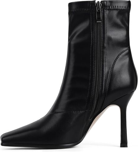Ankle Boots For Women Sexy Stiletto Fashion Faux Leather High Heels Square Toe Winter Fall Boots With Zipper in Saudi Arabia