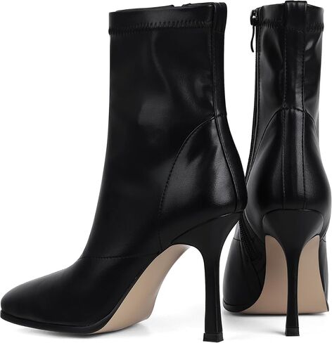 Ankle Boots For Women Sexy Stiletto Fashion Faux Leather High Heels Square Toe Winter Fall Boots With Zipper in Saudi Arabia