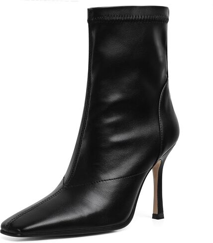 Ankle Boots For Women Sexy Stiletto Fashion Faux Leather High Heels Square Toe Winter Fall Boots With Zipper in Saudi Arabia