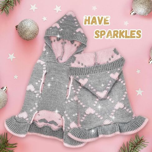 Dog Sweaters for Small Dogs with Leash Hole Puppy Knitted Sweaters with Hat for Girls Warm Dog Sweater Long Dress Pullover Knitwear Pet Sweater for Fall Winter(Grey Pink XS) in Saudi Arabia