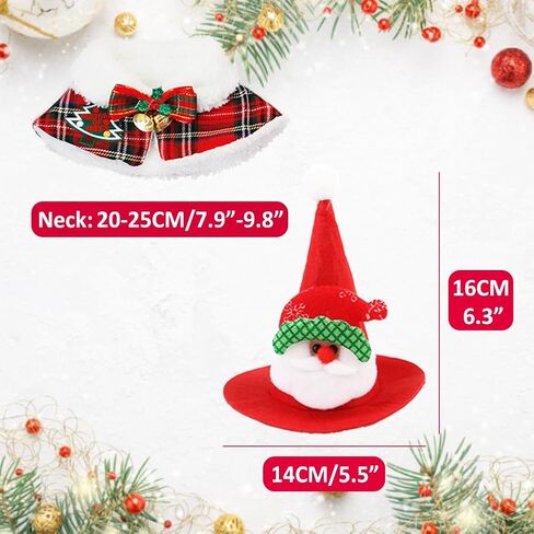 Cat Christmas Outfit Cloak and Santa Hat, Cats Small Dogs Kitten Christmas Costume Warm Xmas, Pet New Year Clothes Jingle Bell Scarf Cape Apparel (Bell Style, L (11-16.5lbs)) in Saudi Arabia