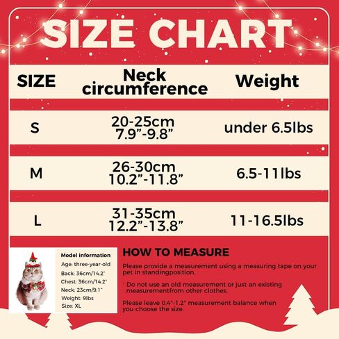 Cat Christmas Outfit Cloak and Santa Hat, Cats Small Dogs Kitten Christmas Costume Warm Xmas, Pet New Year Clothes Jingle Bell Scarf Cape Apparel (Bell Style, L (11-16.5lbs)) in Saudi Arabia