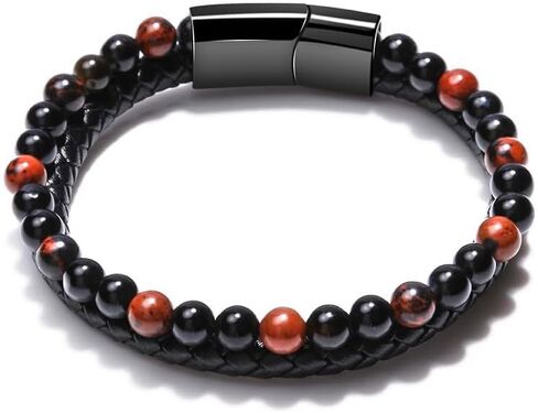 Natural Agate Stone Leather Beaded Bracelets, Volcanicx Wellness & Relief Bracelet, Volcanicx Menopause Magtherapy Bracelet Humanic+ Maxhematie Lymph Detox Slimming Jewelry Gift For Men Women in Kuwait