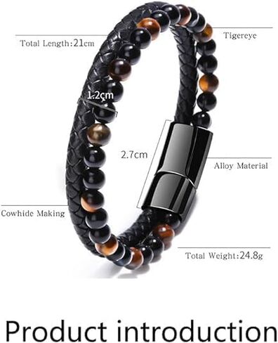 Natural Agate Stone Leather Beaded Bracelets, Volcanicx Wellness & Relief Bracelet, Volcanicx Menopause Magtherapy Bracelet Humanic+ Maxhematie Lymph Detox Slimming Jewelry Gift For Men Women in Kuwait