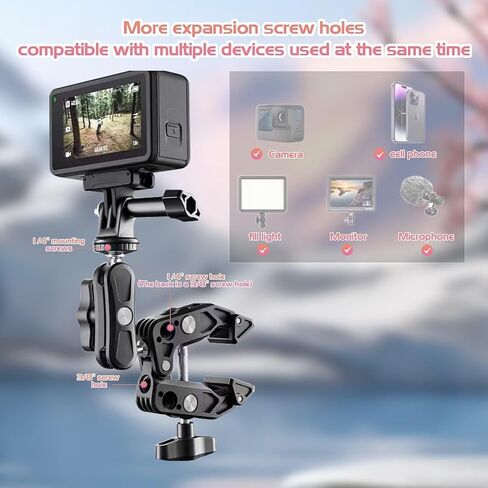 O'woda Super Clamp دراجة المشبك قابل للتعديل كاميرا الحركة الكرة جبل متوافق مع Insta360X4/ X3/ ONE X2/ GoPro Hero 12/11/ 10/9/ 8/7/ 6/ DJI Pocket/ملحقات كاميرا الحركة in Kuwait