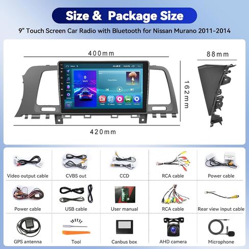 ستيريو سيارة CAMECHO 2+64G Android 13 لسيارة Nissan Murano 2011-2014، 9 بوصات تعمل باللمس ونظام تحديد المواقع GPS مع CarPlay وAndroid Auto Bluetooth WiFi RDS SWC Mirror Link in Saudi Arabia
