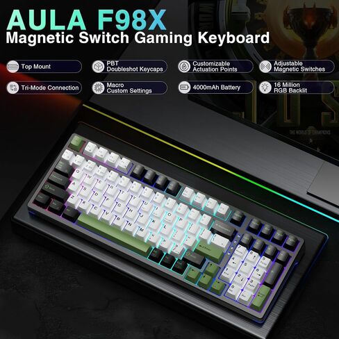 x Aula F98X Wireless Mechanical Gaming Keyboard,Magnetic Switch Rapid Trigger Hall Effect Keyboard Tri-Mode BT5.0/2.4GHz/USB-C Wired, Gasket Hot Swappable RGB Backlit Gaming Keyboard for PC in Saudi Arabia