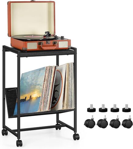 طاولة حامل لمشغل التسجيل مع مساحة تخزين الألبوم، حامل القرص الدوار للفينيل، رف السجلات، طاولة جانبية صغيرة لمعظم الأقراص الدوارة (أبيض) in Kuwait