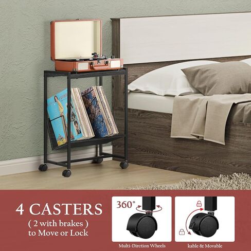 طاولة حامل لمشغل التسجيل مع مساحة تخزين الألبوم، حامل القرص الدوار للفينيل، رف السجلات، طاولة جانبية صغيرة لمعظم الأقراص الدوارة (أبيض) in Kuwait