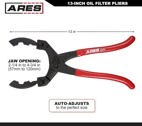 ARES 56054-13-Inch Oil Filter Pliers – 2-1/4-Inch to 4-3/4-Inch Jaw Opening - Adjustable Oil Filter Wrench Features Long Handles with Nonslip Grips and Multiposition Swivel Jaw Design in Kuwait