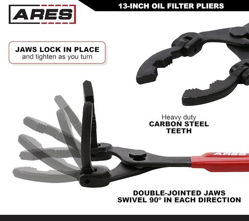 ARES 56054-13-Inch Oil Filter Pliers – 2-1/4-Inch to 4-3/4-Inch Jaw Opening - Adjustable Oil Filter Wrench Features Long Handles with Nonslip Grips and Multiposition Swivel Jaw Design in Kuwait
