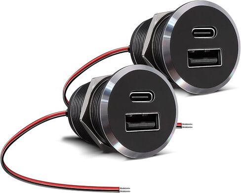 RV USB Outlet All-aluminum QC 3.0 USB-A & USB-C PD Dual High-speed Charging Socket, Recessed Mount 12V USB Type-A Type-C Charger Station for Camper Van Trailer RV Boat Truck (Small Version*2) in Kuwait
