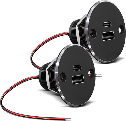 RV USB Outlet All-aluminum QC 3.0 USB-A & USB-C PD Dual High-speed Charging Socket, Recessed Mount 12V USB Type-A Type-C Charger Station for Camper Van Trailer RV Boat Truck (Small Version*2) in Kuwait