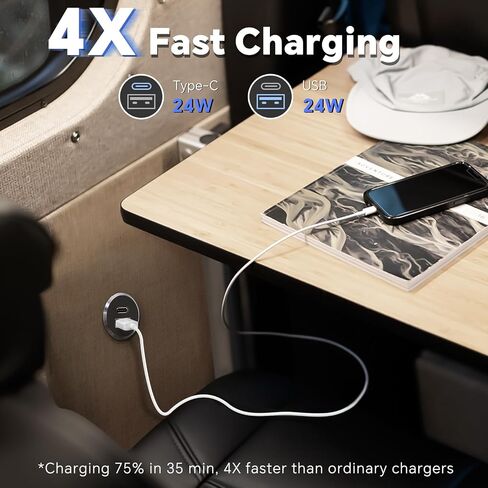 RV USB Outlet All-aluminum QC 3.0 USB-A & USB-C PD Dual High-speed Charging Socket, Recessed Mount 12V USB Type-A Type-C Charger Station for Camper Van Trailer RV Boat Truck (Small Version*2) in Kuwait