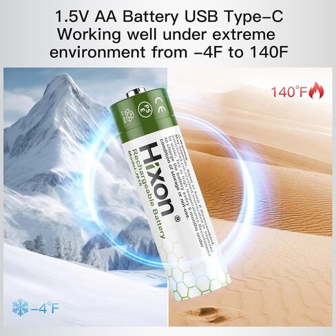 Hixon 1.5V USB Rechargeable Lithium Batteries AA Size,3000mWh Double AA Rechargeable Battery,Charges 1.5 Hours, Over 1000 Cycles, 4-in-1 USB-A to USB-C Charging Cable, LED Charge Indicator, 8-Pack in Saudi Arabia