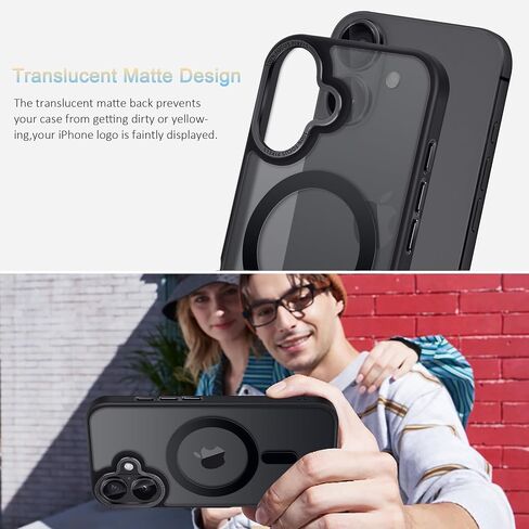 Strong Magnetic for iPhone 16 Plus Case, [Compatible with MagSafe] [with 1X Screen Protector] Military-Grade Protection, Translucent Matte Back Phone Cover for iPhone 16 Plus, Black in Saudi Arabia
