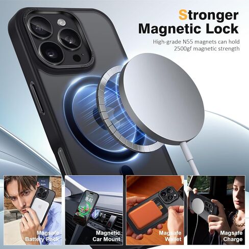 Strong Magnetic for iPhone 16 Plus Case, [Compatible with MagSafe] [with 1X Screen Protector] Military-Grade Protection, Translucent Matte Back Phone Cover for iPhone 16 Plus, Black in Saudi Arabia