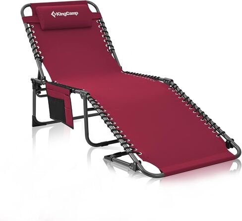 كرسي صالة KingCamp المحمول قابل للطي بأربعة أضعاف، سرير تخييم قابل للتعديل مع جيب وسادة، خفيف الوزن وشديد التحمل للحديقة، ساحة الحديقة، حمامات الشمس in Kuwait