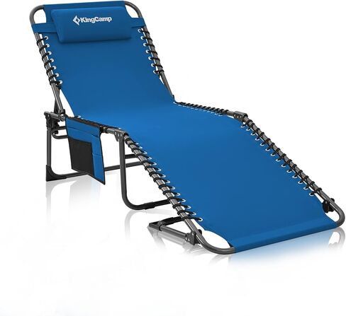 KingCamp Portable Lounge Chair 4-Fold Folding Camping Cot Adjustable Patio Reclining with Pillow Pocket Lightweight Heavy Duty for Garden Yard Lawn Sunbathing in Saudi Arabia