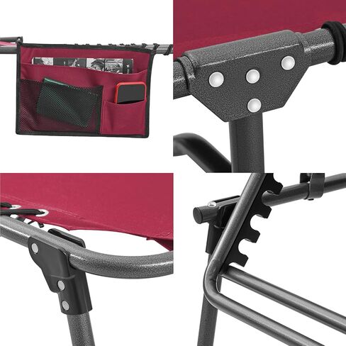 كرسي صالة KingCamp المحمول قابل للطي بأربعة أضعاف، سرير تخييم قابل للتعديل مع جيب وسادة، خفيف الوزن وشديد التحمل للحديقة، ساحة الحديقة، حمامات الشمس in Kuwait