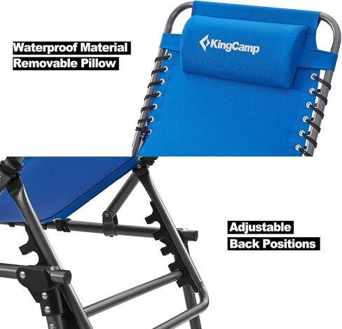 KingCamp Portable Lounge Chair 4-Fold Folding Camping Cot Adjustable Patio Reclining with Pillow Pocket Lightweight Heavy Duty for Garden Yard Lawn Sunbathing in Saudi Arabia