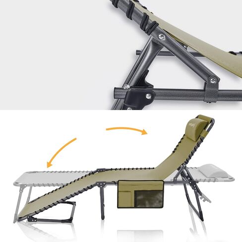 KingCamp Portable Lounge Chair 4-Fold Folding Camping Cot Adjustable Patio Reclining with Pillow Pocket Lightweight Heavy Duty for Garden Yard Lawn Sunbathing in Saudi Arabia