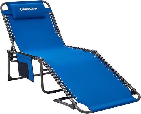 KingCamp Portable Lounge Chair 4-Fold Folding Camping Cot Adjustable Patio Reclining with Pillow Pocket Lightweight Heavy Duty for Garden Yard Lawn Sunbathing in Saudi Arabia