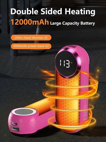 Hand Warmers Rechargeable,12000mAh Electric Hand Warmers with Light, 2 Pack Pocket Hot Hands Reusable Up to 20 Hours, Double Sided Heat Portable Heater for Hunting, Camping Gear, Stocking Stuffers in Saudi Arabia