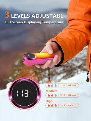Hand Warmers Rechargeable,12000mAh Electric Hand Warmers with Light, 2 Pack Pocket Hot Hands Reusable Up to 20 Hours, Double Sided Heat Portable Heater for Hunting, Camping Gear, Stocking Stuffers in Saudi Arabia