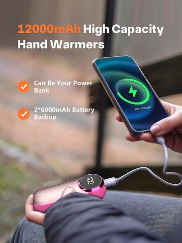 Hand Warmers Rechargeable,12000mAh Electric Hand Warmers with Light, 2 Pack Pocket Hot Hands Reusable Up to 20 Hours, Double Sided Heat Portable Heater for Hunting, Camping Gear, Stocking Stuffers in Saudi Arabia
