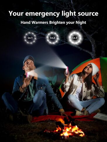 Hand Warmers Rechargeable,12000mAh Electric Hand Warmers with Light, 2 Pack Pocket Hot Hands Reusable Up to 20 Hours, Double Sided Heat Portable Heater for Hunting, Camping Gear, Stocking Stuffers in Saudi Arabia