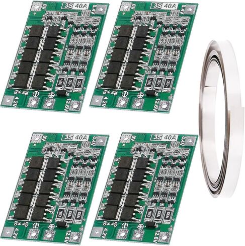 4 قطع 3S 40A PCB لوح حماية 18650 بطارية ليثيوم لوح حماية ليثيوم أيون شاحن بطارية ليثيوم PCB BMS 11.1 فولت 12 فولت 12.6 فولت مع شحن التوازن مع شريط النيكل in Saudi Arabia
