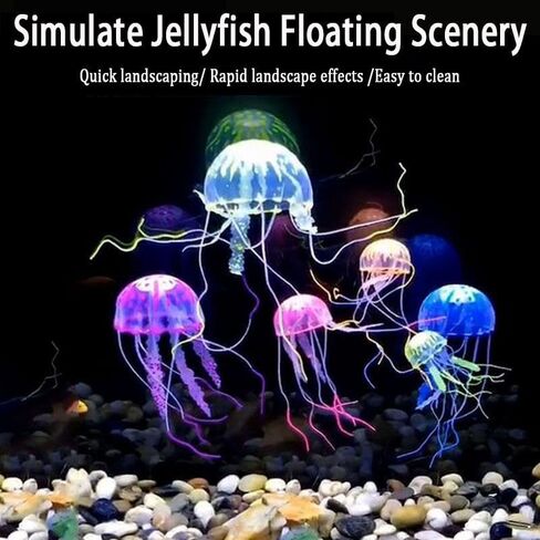 ديكورات حوض السمك، 6 قطع ديكور لقنديل البحر الملون، ديكورات قنديل البحر من السيليكون ذات تأثير مضيء، سمكة جيلي عائمة لإكسسوارات حوض أسماك البيتا وديكورات حوض السمك in Kuwait