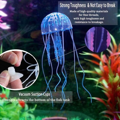 ديكورات حوض السمك، 6 قطع ديكور لقنديل البحر الملون، ديكورات قنديل البحر من السيليكون ذات تأثير مضيء، سمكة جيلي عائمة لإكسسوارات حوض أسماك البيتا وديكورات حوض السمك in Kuwait