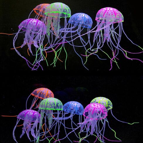 ديكورات حوض السمك، 6 قطع ديكور لقنديل البحر الملون، ديكورات قنديل البحر من السيليكون ذات تأثير مضيء، سمكة جيلي عائمة لإكسسوارات حوض أسماك البيتا وديكورات حوض السمك in Kuwait