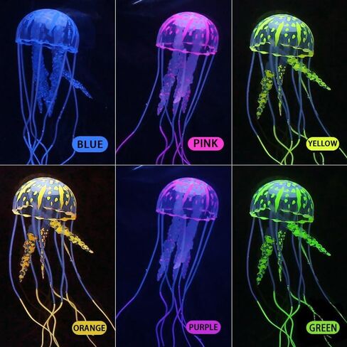 ديكورات حوض السمك، 6 قطع ديكور لقنديل البحر الملون، ديكورات قنديل البحر من السيليكون ذات تأثير مضيء، سمكة جيلي عائمة لإكسسوارات حوض أسماك البيتا وديكورات حوض السمك in Kuwait