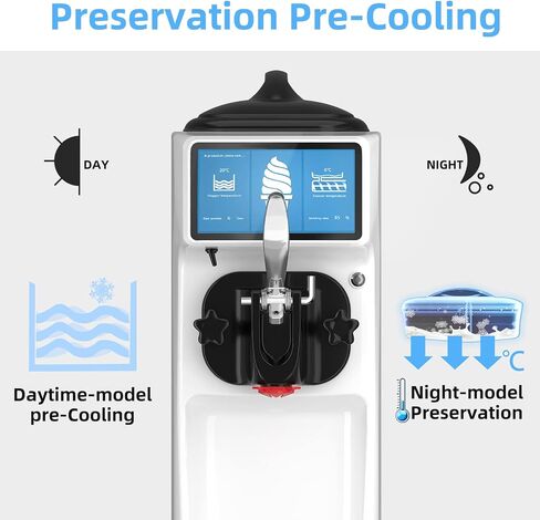 Commercial Ice Cream Maker Mchine, 7 Inch LCD Touch Screen 4.2 to 4.7 Gal/H Soft Serve Machine with Pre-cooling frequency conversion,1050W Soft Serve Ice Cream Machine With 1.6 Gal Tank in Saudi Arabia