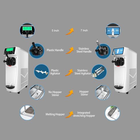 Commercial Ice Cream Maker Mchine, 7 Inch LCD Touch Screen 4.2 to 4.7 Gal/H Soft Serve Machine with Pre-cooling frequency conversion,1050W Soft Serve Ice Cream Machine With 1.6 Gal Tank in Saudi Arabia