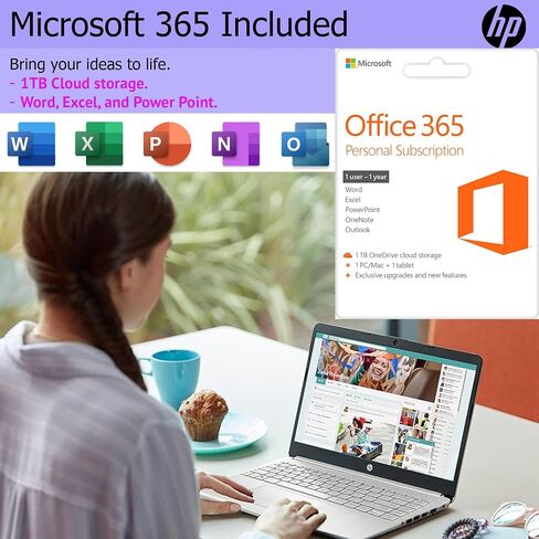 HP Laptop with 1-Year Microsoft 365 & Wireless Buds| 15.6 inch HD Display| Intel Quad-Core Processor| HDMI| USB-C| Windows 11 H (Silver, 32GB RAM | 128GB SSD | 128GB External Drive) in Saudi Arabia