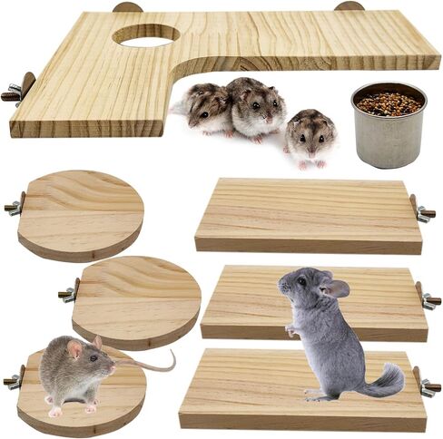 Wooden Hamster Cage Platform Set 7 Pack Wood Juvenile Chinchilla Shelves, Squirrel L-Shape Corner Ledge Standing Board, Rat Cage Accessories for Gerbil Small Animal Climbing in Kuwait