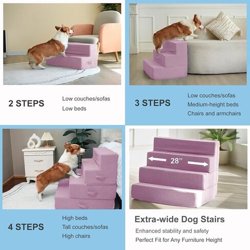 Multi-Function Pet Steps for Small & Medium Dogs, Extra-Wide (28") for Stability, Adjustable Heights for High Beds & Sofas, High-Density Foam, DIY into Various Dog Bed Sizes, 4 Steps, Blue Bird. in Saudi Arabia