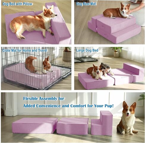 Multi-Function Pet Steps for Small & Medium Dogs, Extra-Wide (28") for Stability, Adjustable Heights for High Beds & Sofas, High-Density Foam, DIY into Various Dog Bed Sizes, 4 Steps, Blue Bird. in Saudi Arabia
