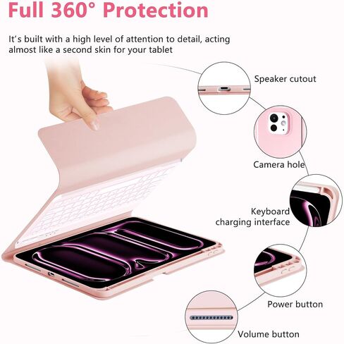 حافظة MMK لجهاز iPad Pro 11 بوصة مع لوحة مفاتيح 2024، حافظة iPad 11 Pro مع حافظة لوحة المفاتيح (A3006 A2837 A2836) مع لوحة مفاتيح BT بإضاءة خلفية، حافظة لوحة مفاتيح iPad Pro 11 بوصة مع حامل أقلام - وردي in Saudi Arabia