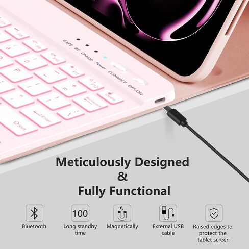حافظة MMK لجهاز iPad Pro 11 بوصة مع لوحة مفاتيح 2024، حافظة iPad 11 Pro مع حافظة لوحة المفاتيح (A3006 A2837 A2836) مع لوحة مفاتيح BT بإضاءة خلفية، حافظة لوحة مفاتيح iPad Pro 11 بوصة مع حامل أقلام - وردي in Saudi Arabia