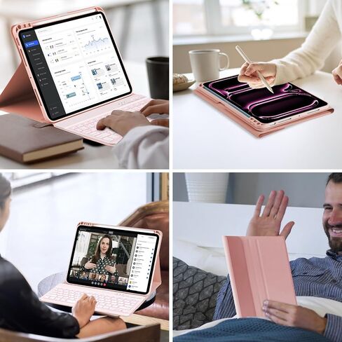 حافظة MMK لجهاز iPad Pro 11 بوصة مع لوحة مفاتيح 2024، حافظة iPad 11 Pro مع حافظة لوحة المفاتيح (A3006 A2837 A2836) مع لوحة مفاتيح BT بإضاءة خلفية، حافظة لوحة مفاتيح iPad Pro 11 بوصة مع حامل أقلام - وردي in Saudi Arabia