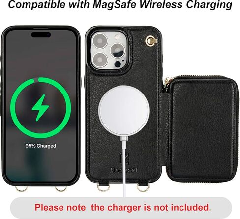Bocasal for MagSafe Crossbody Wallet Case Compatible with iPhone 16 Pro, RFID Blocking Protective Purse Case with Card Slots Holder Kickstand Wrist Strap Lanyard Zipper 6.3 Inch 5G (Black) in Kuwait