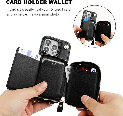 Bocasal for MagSafe Crossbody Wallet Case Compatible with iPhone 16 Pro, RFID Blocking Protective Purse Case with Card Slots Holder Kickstand Wrist Strap Lanyard Zipper 6.3 Inch 5G (Black) in Kuwait