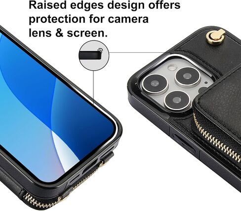 Bocasal for MagSafe Crossbody Wallet Case Compatible with iPhone 16 Pro, RFID Blocking Protective Purse Case with Card Slots Holder Kickstand Wrist Strap Lanyard Zipper 6.3 Inch 5G (Black) in Kuwait