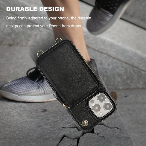 Bocasal for MagSafe Crossbody Wallet Case Compatible with iPhone 16 Pro, RFID Blocking Protective Purse Case with Card Slots Holder Kickstand Wrist Strap Lanyard Zipper 6.3 Inch 5G (Black) in Kuwait